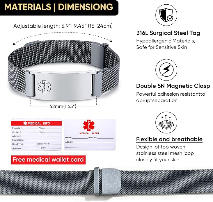 VNOX Medical Alert Id Bracelet for Men Women, Custom Engraving Adjustable - Image 4