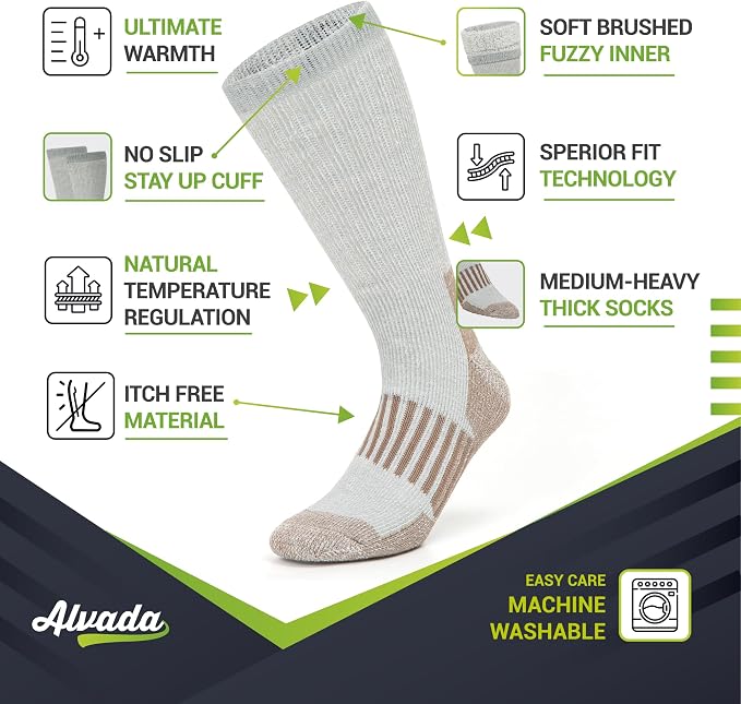 Alvada Warm Thermal Wool Socks for Winter Moisture Wicking and Breathable Cozy - Image 2