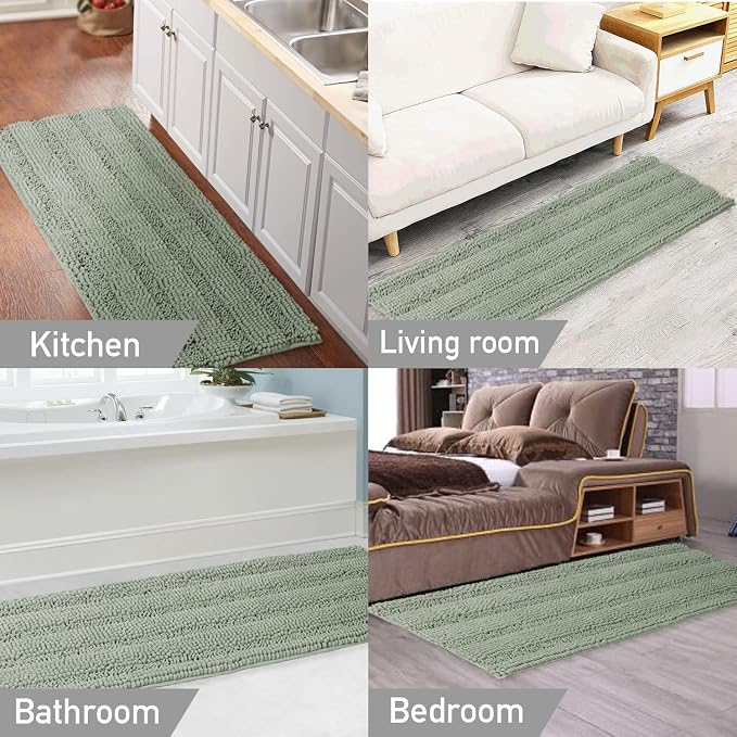 Turquoize Sage Green Bathroom Rugs Runner Extra Long 47 x 17 Large Bath Mat - Image 6