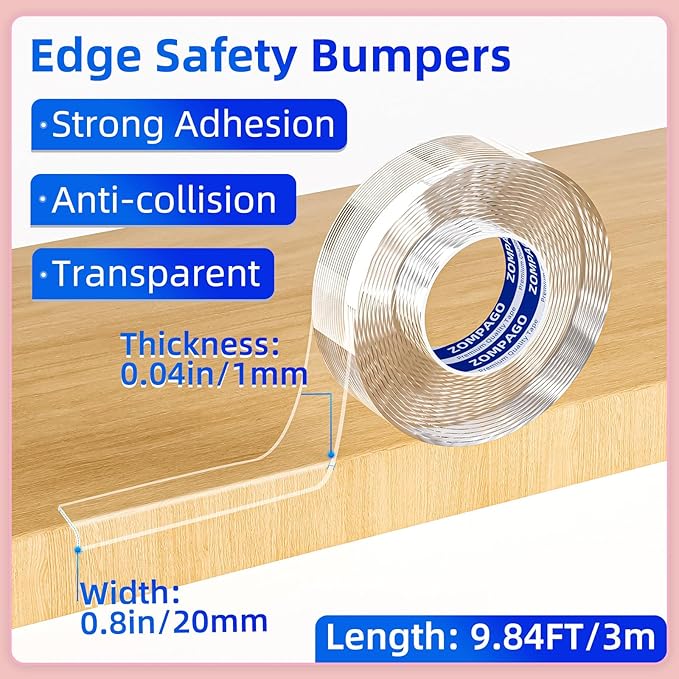 Clear Soft Corner Protectors for Furniture Strip, 0.8in x9.84FT, Sharp Edge & - Image 2