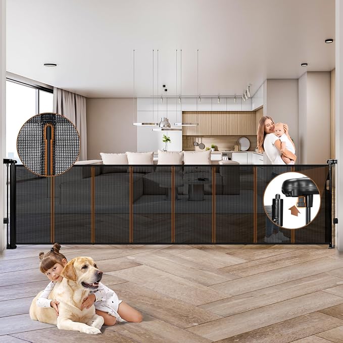 236" Retractable Baby Gate Extra Wide, Mesh Gate Long Child Gate Pet Gate - Image 8