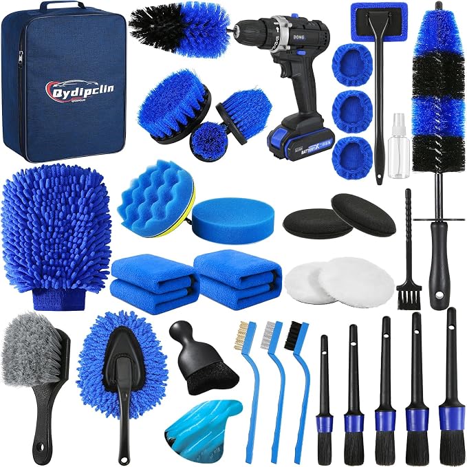 34Pcs Car Detailing Kit, Car Detailing Brush Set, Car Wash Cleaning Kit - Field & Grace