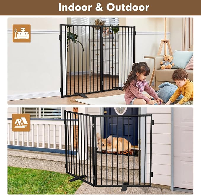 Metal Freestanding Dog Gates, Extra Wide 24", Heavy Duty Freestanding Pet - Image 5