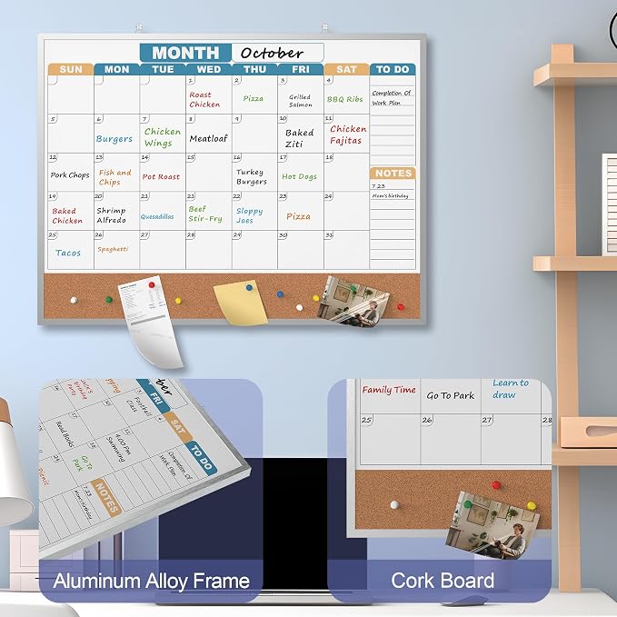 Monthly Calendar Dry Erase Board 24x18 Inch, Double-Sided Whiteboard and - Image 4