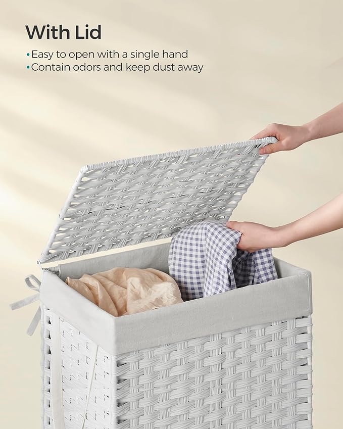 SONGMICS Laundry Hamper with Lid, 23.8 Gallon Synthetic Rattan Clothes Laundry - Image 3