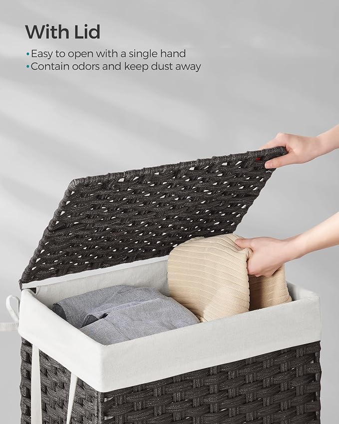 SONGMICS Laundry Hamper with Lid, 23.8 Gallon Synthetic Rattan Clothes Laundry - Field & Grace