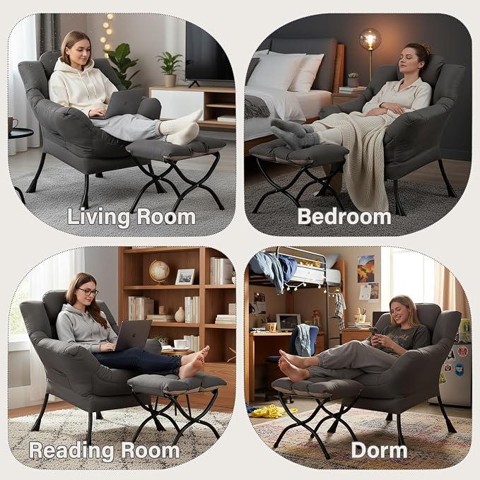Lazy Chair with Folding Ottoman, Modern Accent Lounge Armchair with Armrests - Image 9