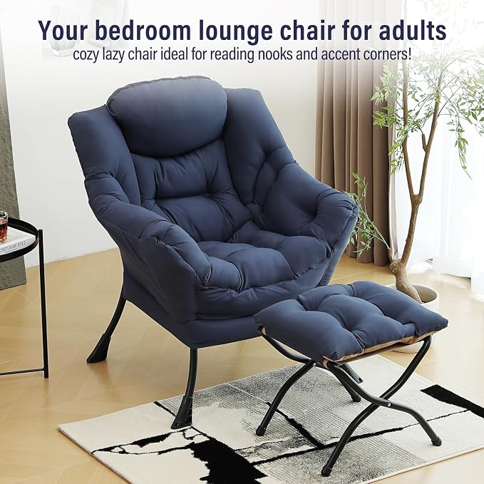 Lazy Chair with Ottoman, Modern Chair with Folding Footrest, Lounge Accent Chair - Image 3