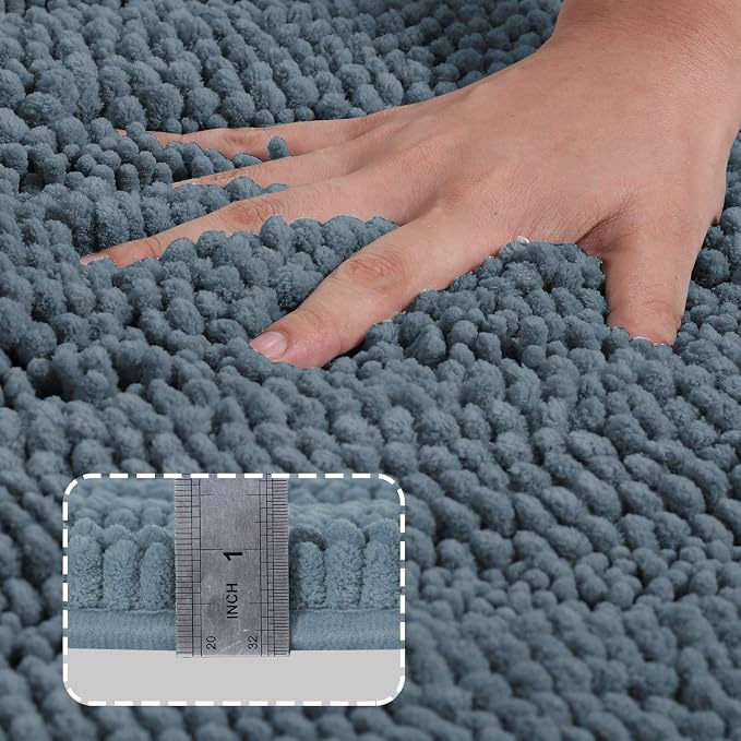 Turquoize Chenille Bathroom Rugs Set Non-Slip Bath Mats - Image 3