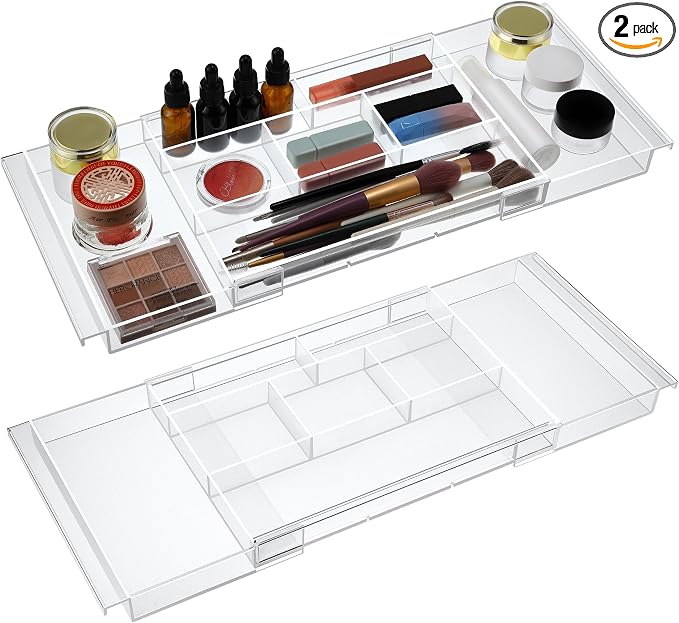 2Pack Shallow Expandable Drawer Organizer, Adjustable 12.5”–20” Clear Plastic by Unknown