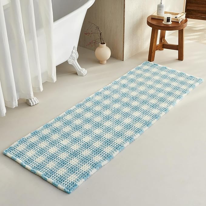 Waffle Runner Rug Bathroom, Long Boho Bathroom Rugs Non Slip Washable Absorbent by TYUU