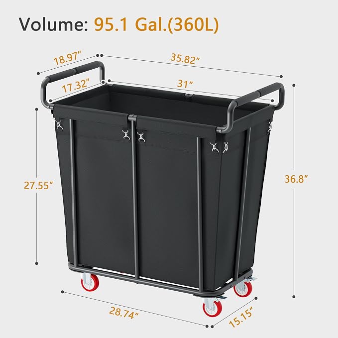 Large Laundry Hamper with Wheels, 360L Rolling Big Laundry Basket - Field & Grace