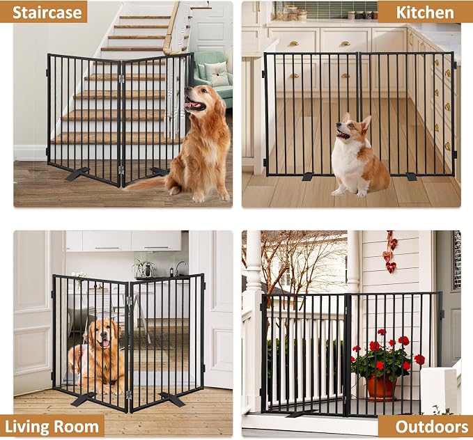 Metal Freestanding Dog Gates, Extra Wide 24", Heavy Duty Freestanding Pet - Image 6