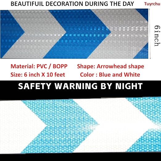 Reflective Tape Blue and White 6 inch X 10 feet, Outdoor Waterproof Hazard - Image 3