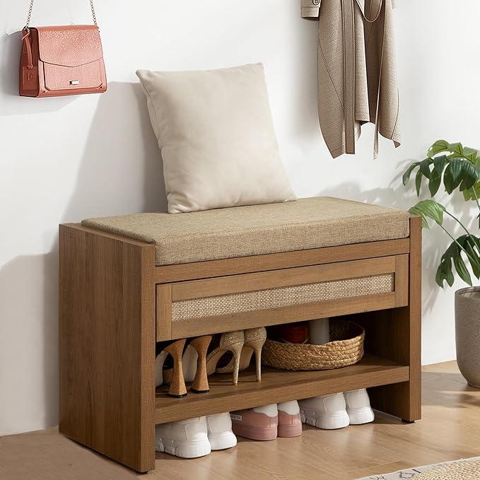 SICOTAS Rattan Shoe Bench Entryway Bench by SICOTAS