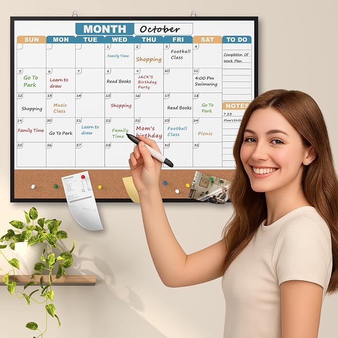 Monthly Calendar Dry Erase Board 24x18 Inch, Double-Sided Whiteboard and - Image 6