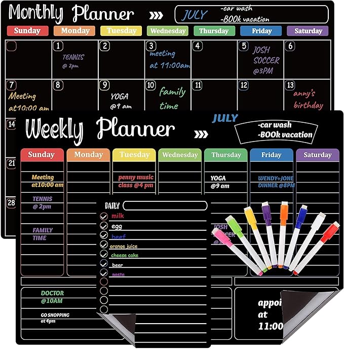 Hivillexun Magnetic Black Dry Erase Calendar White Board Set - Field & Grace