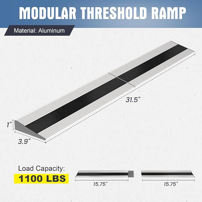 1" Rise Modular Threshold Ramp for Doorways, Stable Wheelchair Ramp for Home - Image 2