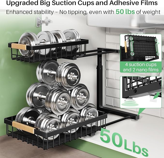 Pull out Cabinet Organizer, 2 Tier Under Sink Organizer, Slide out Metal - Image 4