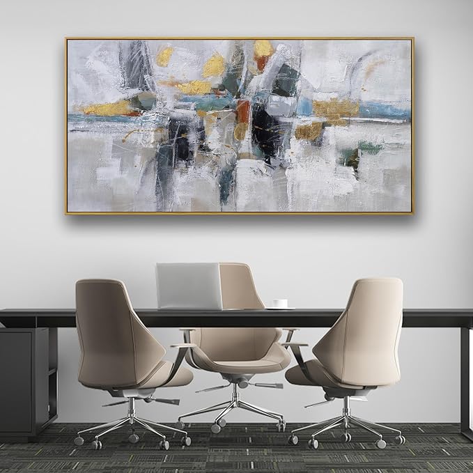 Teal Gold Wall Art Abstract Painting Wall Decor Living Room Modern 24"X 48" - Image 4