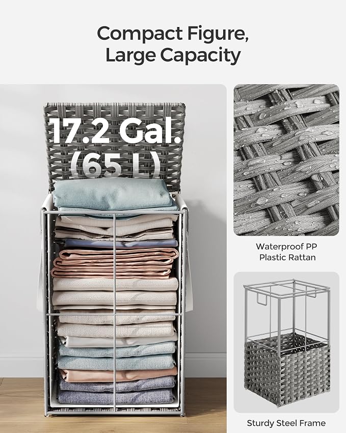 SONGMICS Laundry Hamper with Lid, 17.2 Gallon Synthetic Rattan Clothes Laundry - Field & Grace