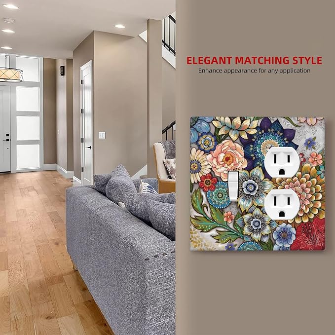 Boho Floral Colorful Floral Multi Color Flower Wallplates 1 Toggle 1 Duplex - Image 7