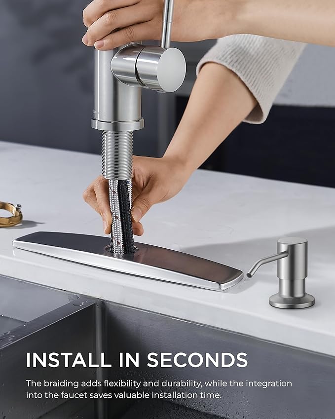 FORIOUS Kitchen Faucet with Soap Dispenser, Brushed Nickel, Single Handle - Image 5