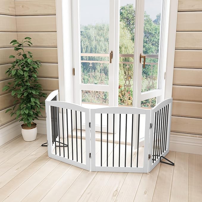 Freestanding Pet Gate for Dogs, Foldable Wooden Dog Gate for House, Indoor Dog - Image 7