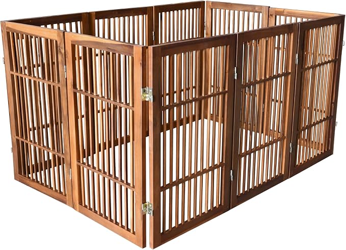 Pet Dog Gate Strong and Durable Freestanding Folding Acacia Hardwood Portable - Image 6