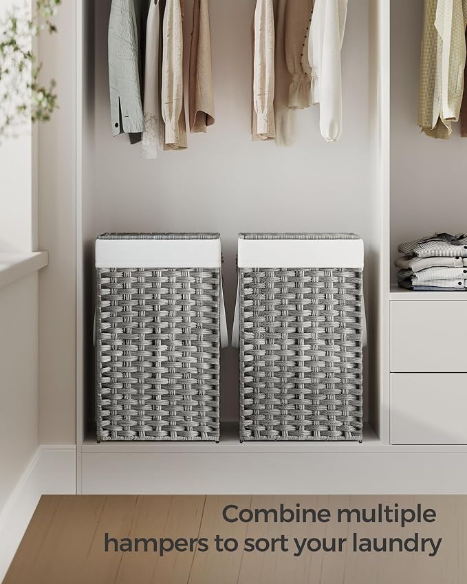 SONGMICS Laundry Hamper with Lid, 17.2 Gallon Synthetic Rattan Clothes Laundry - Field & Grace