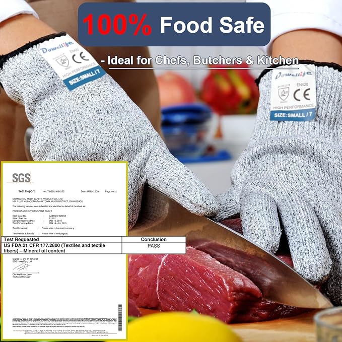 Dowellife Cut Resistant Gloves Food Grade Level 5 Protection, Safety Kitchen - Image 3