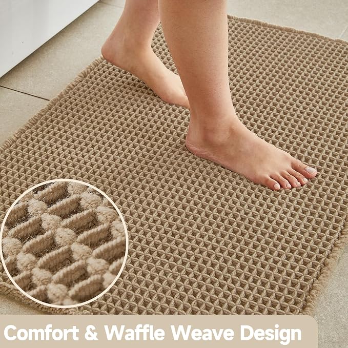 Waffle Bath Mat, Boho Bathroom Rugs Non Slip Washable Super Absorbent Quick Dry - Image 3