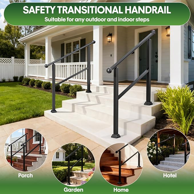 3-Step Outdoor Stair Handrail Kit, Heavy Duty Aluminum Alloy Adjustable Height - Image 3