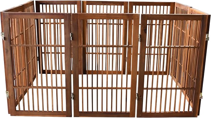 Pet Dog Gate Strong and Durable Freestanding Folding Acacia Hardwood Portable - Image 5