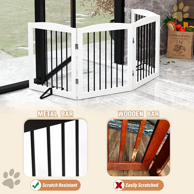 Freestanding Pet Gate for Dogs, Foldable Wooden Dog Gate for House, Indoor Dog - Image 4