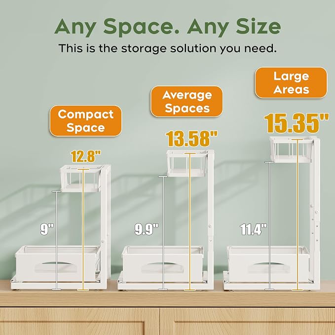 Under Sink Organizer, 2 Pack Height Adjustable Cabinet Organizer - Image 2