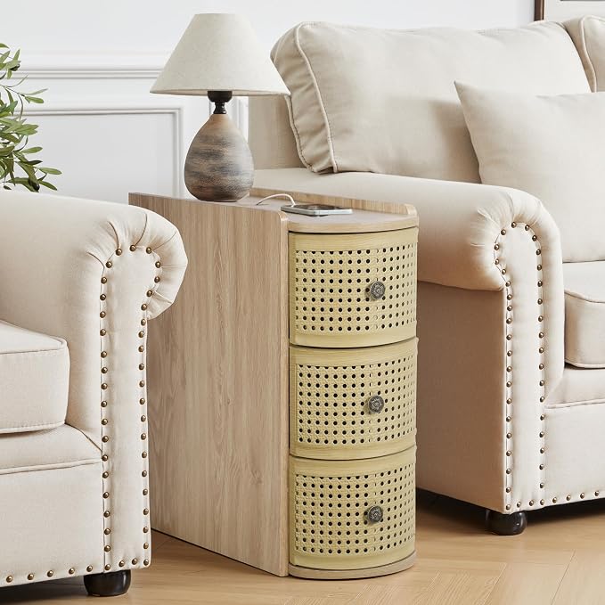 Metal Rattan Narrow End Table - Image 2