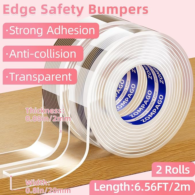 Clear Soft Corner Protectors for Furniture Strip 0.8in x3.28FT, 2 Roll Sharp - Image 2