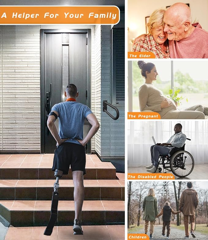 Handrails for Outdoor Step Black Safe Grab Bar Railing U Shaped Pipe Metal - Image 4