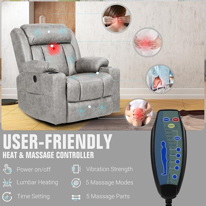 LEVELEVE Retro Rocking Recliner Chair, Massage Rocker Recliner Chair - Image 6
