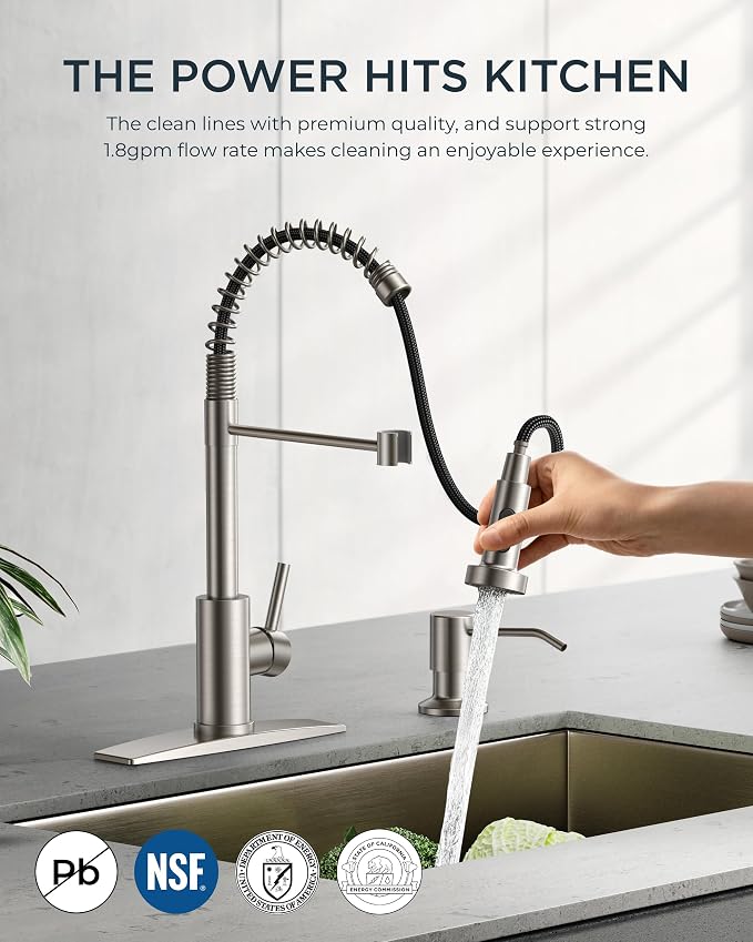 FORIOUS Kitchen Faucet with Soap Dispenser, Brushed Nickel Stainless Steel - Image 8