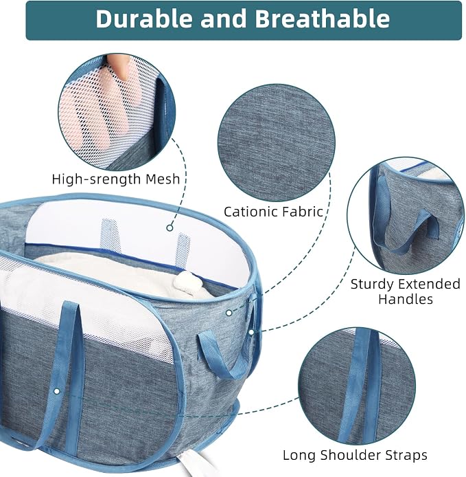2 Pcs Collapsible Laundry Baskets, Tear Proof Pop Up Laundry Hamper - Image 4