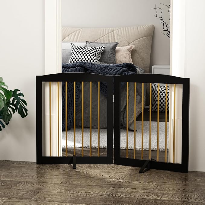 Freestanding Pet Gate for Dogs, Foldable Wooden Dog Gate for House, Step Over - Image 2