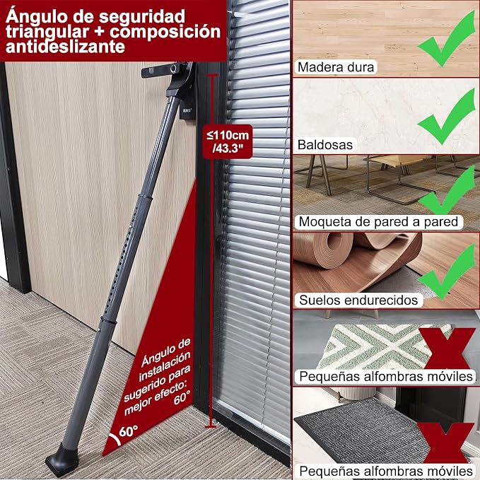 AceMining Upgraded Door Security Bar & Sliding Patio Bar, Heavy Duty Stoppers - Image 6