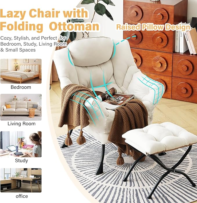 Lazy Chair with Ottoman, Modern Chair with Folding Footrest, Lounge Accent Chair - Image 7