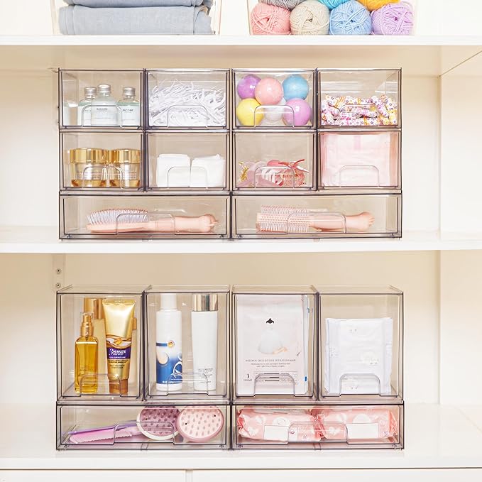 Vtopmart 7.6" H Clear Stackable Storage Drawers, 2 Pack Plastic Organizers Bins - Image 2