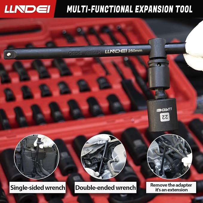 LLNDEI 1/4 & 3/8 Inch Drive Impact Socket Set, 186 Pieces Metric and Standard - Image 8