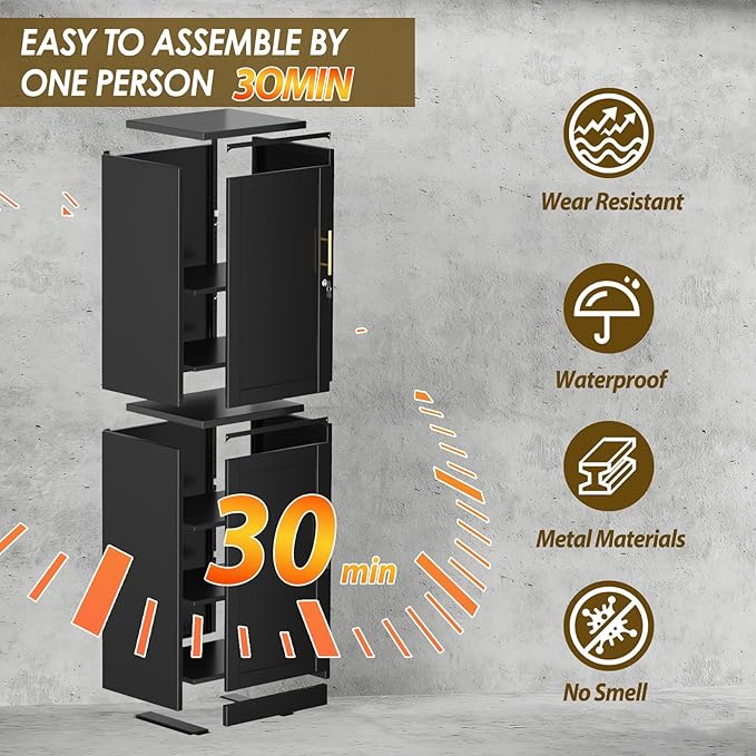 67" Metal Storage Cabinet with Lock, Tall Narrow Office File Cabinets with 2 - Image 4