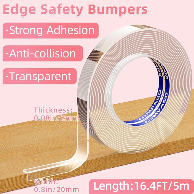 Clear Soft Corner Protectors for Furniture Strip, 0.8in x16.4FT, Sharp Edge & - Image 2