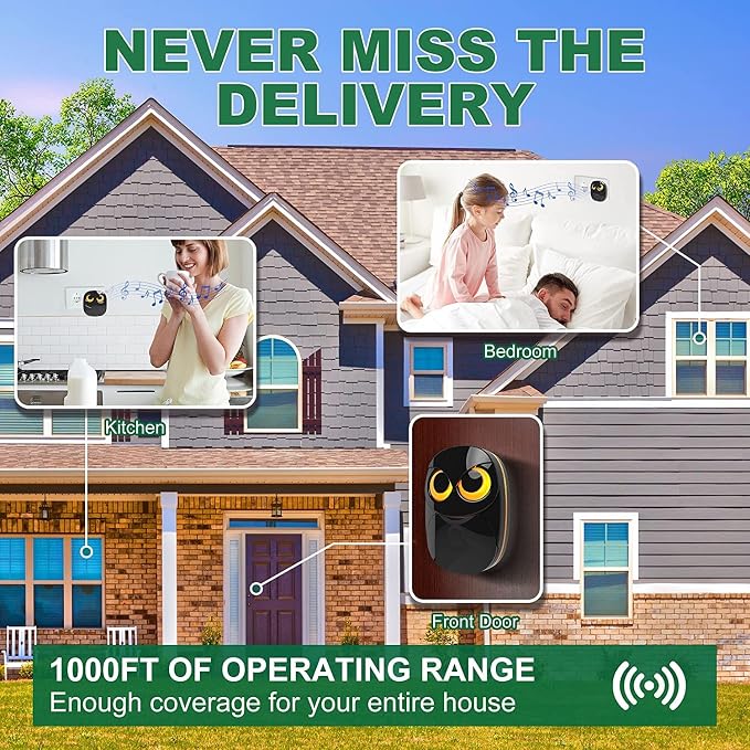 Wireless Doorbell, Cute Owl Doorbell Weatherproof IP55 Outdoor Remote Push - Image 3